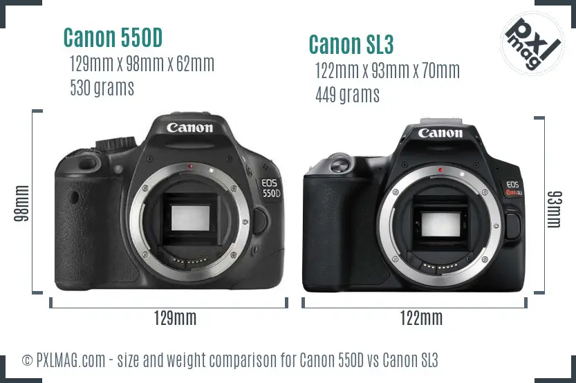 Canon 550D vs Canon SL3 size comparison