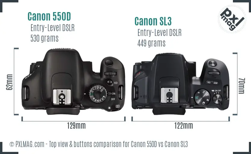 Canon 550D vs Canon SL3 top view buttons comparison