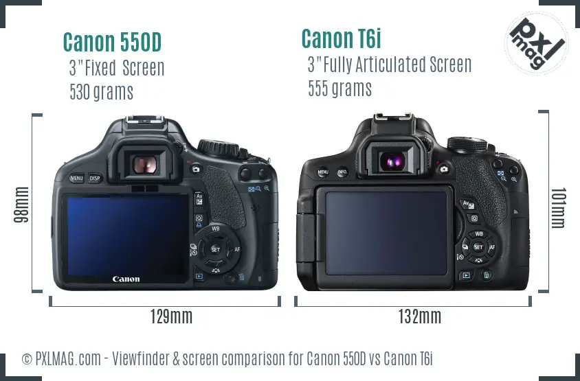 Canon 550D vs Canon T6i Screen and Viewfinder comparison