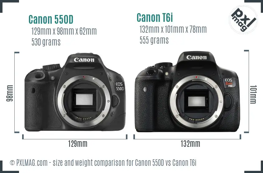 Canon 550D vs Canon T6i size comparison