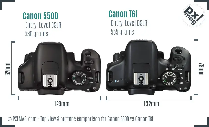 Canon 550D vs Canon T6i top view buttons comparison