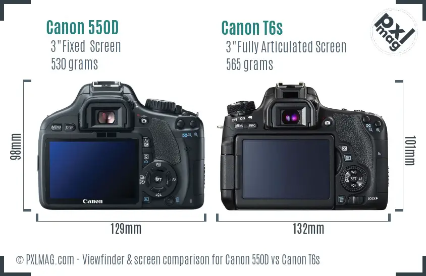 Canon 550D vs Canon T6s Screen and Viewfinder comparison
