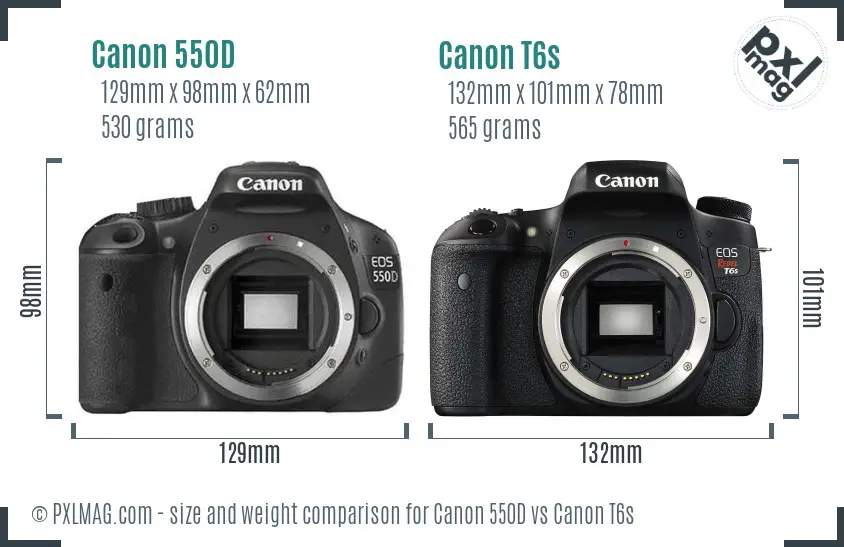 Canon 550D vs Canon T6s size comparison
