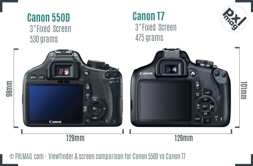 Canon 550D vs Canon T7 Screen and Viewfinder comparison