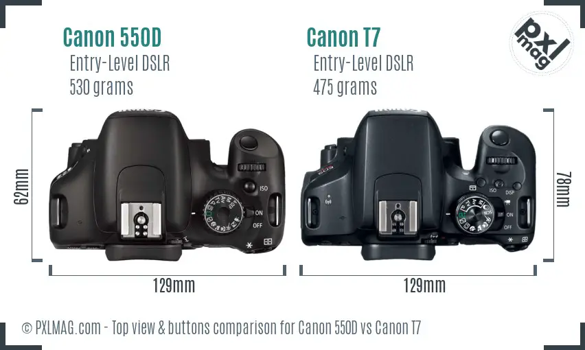 Canon 550D vs Canon T7 top view buttons comparison