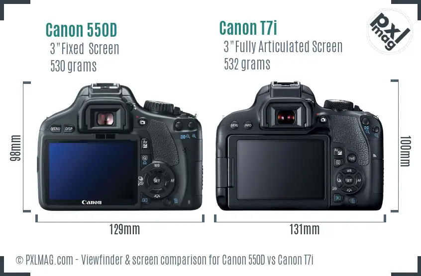 Canon 550D vs Canon T7i Screen and Viewfinder comparison