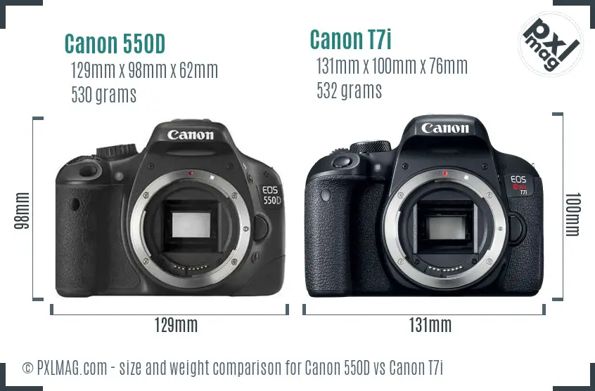 Canon 550D vs Canon T7i size comparison