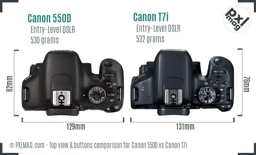 Canon 550D vs Canon T7i top view buttons comparison