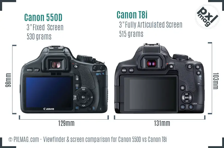 Canon 550D vs Canon T8i Screen and Viewfinder comparison
