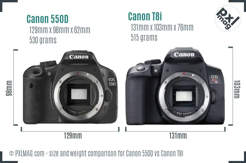 Canon 550D vs Canon T8i size comparison