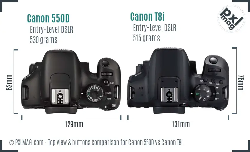 Canon 550D vs Canon T8i top view buttons comparison