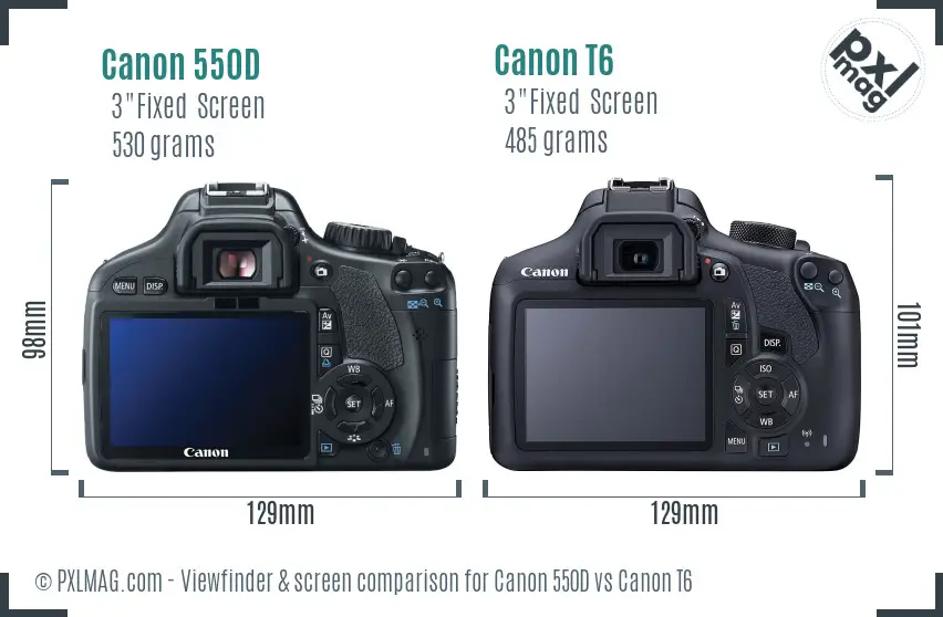 Canon 550D vs Canon T6 Screen and Viewfinder comparison