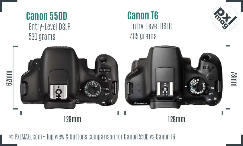 Canon 550D vs Canon T6 top view buttons comparison
