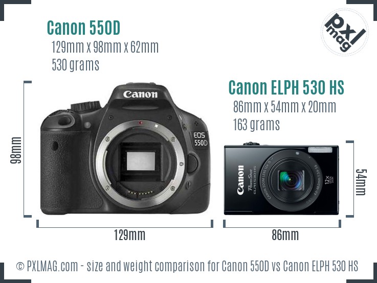 Canon 550D vs Canon ELPH 530 HS size comparison Canon 550D vs Canon ELPH 530 HS size comparison