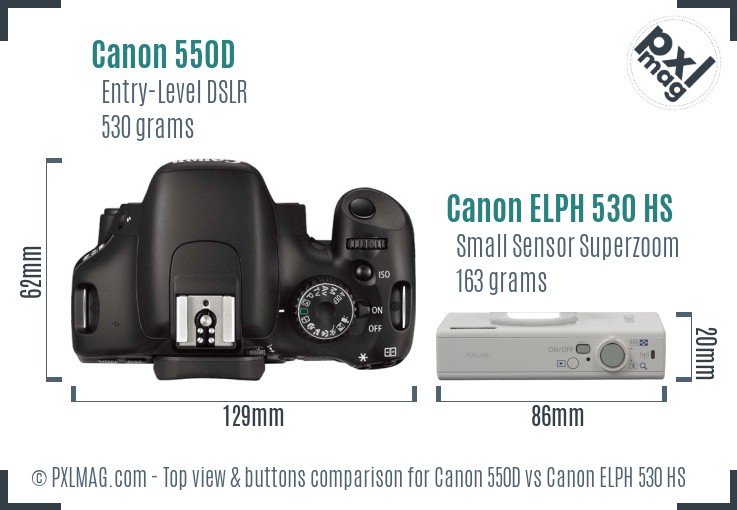 Canon 550D vs Canon ELPH 530 HS top view buttons comparison