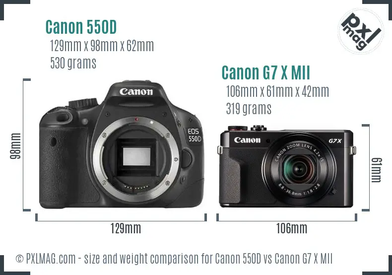 Canon 550D vs Canon G7 X MII size comparison