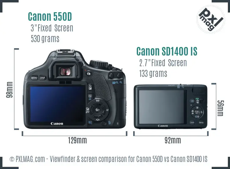 Canon 550D vs Canon SD1400 IS Screen and Viewfinder comparison
