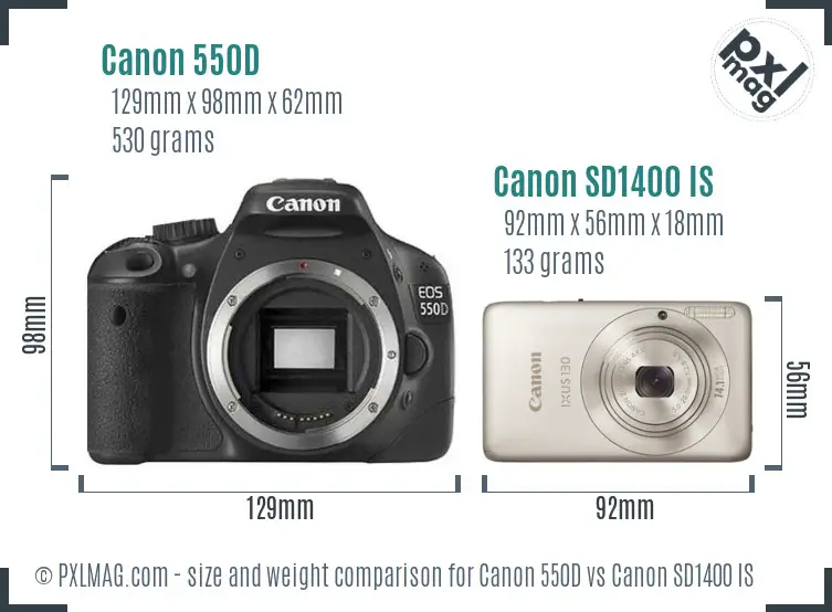 Canon 550D vs Canon SD1400 IS size comparison