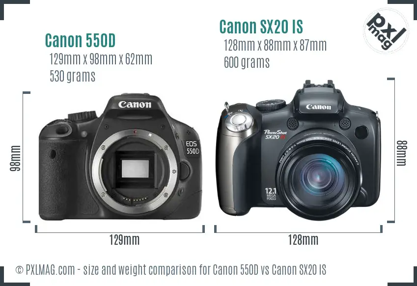 Canon 550D vs Canon SX20 IS size comparison