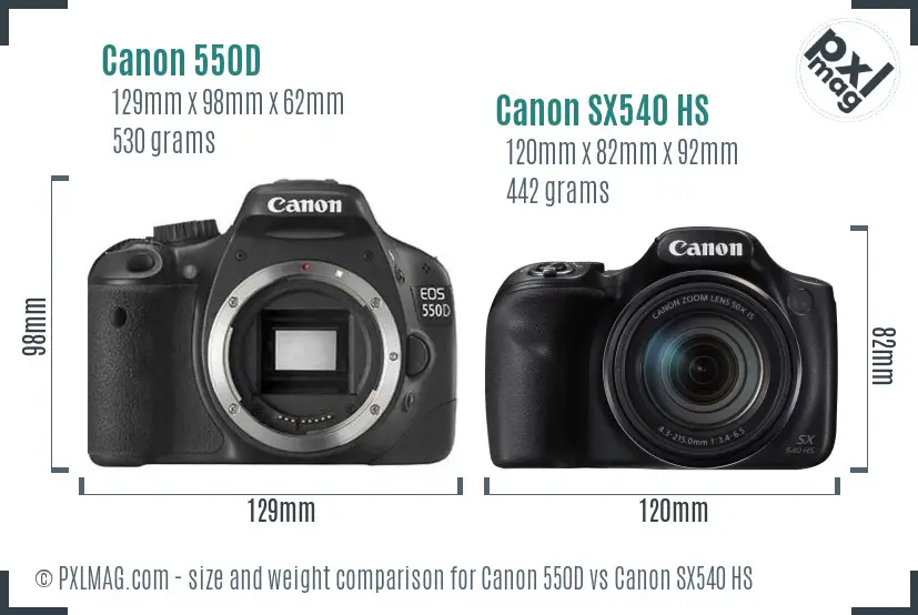 Canon 550D vs Canon SX540 HS size comparison