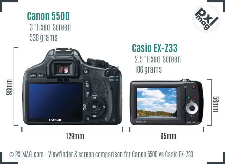 Canon 550D vs Casio EX-Z33 Screen and Viewfinder comparison