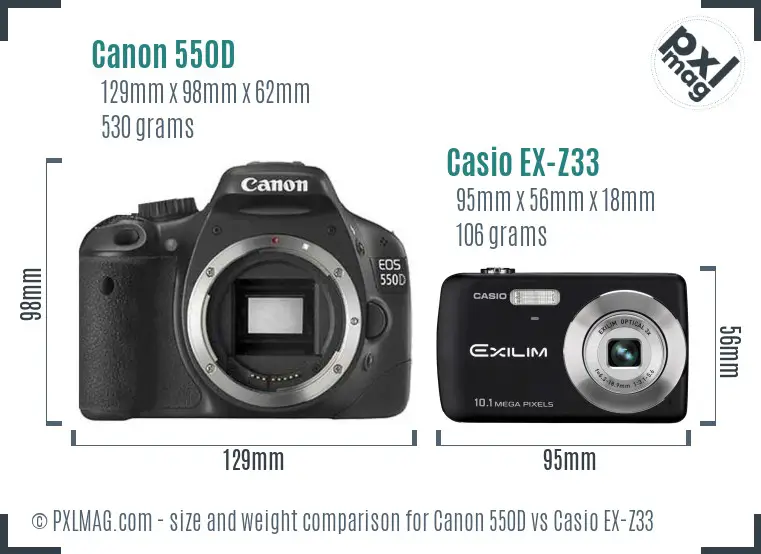 Canon 550D vs Casio EX-Z33 size comparison