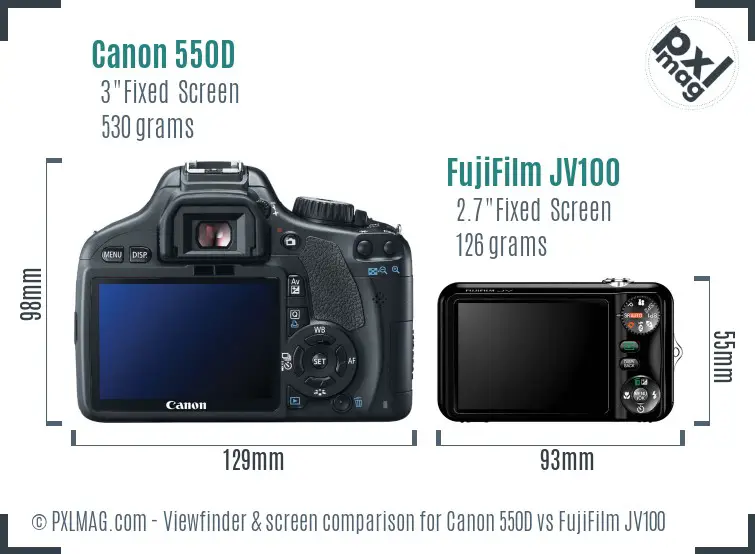 Canon 550D vs FujiFilm JV100 Screen and Viewfinder comparison