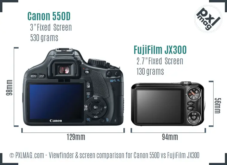 Canon 550D vs FujiFilm JX300 Screen and Viewfinder comparison