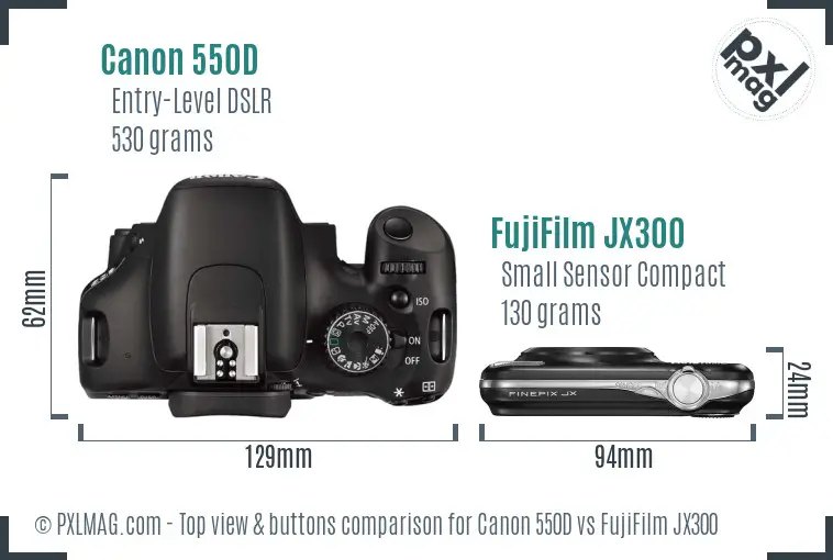 Canon 550D vs FujiFilm JX300 top view buttons comparison