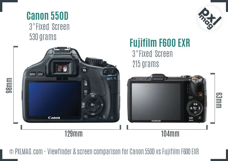Canon 550D vs Fujifilm F600 EXR Screen and Viewfinder comparison