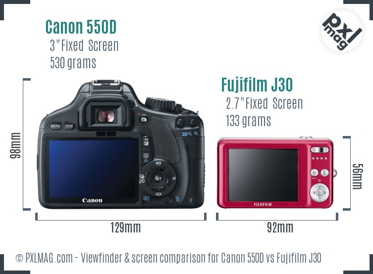 Canon 550D vs Fujifilm J30 Screen and Viewfinder comparison