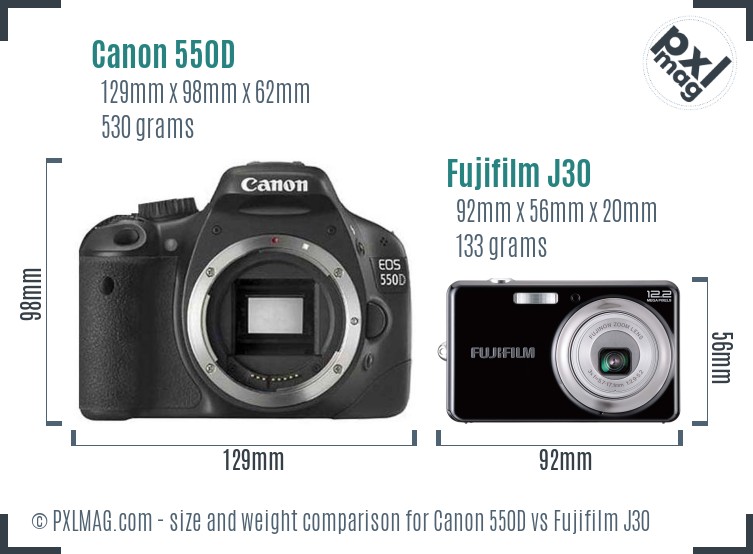 Canon 550D vs Fujifilm J30 size comparison Canon 550D vs Fujifilm J30 size comparison