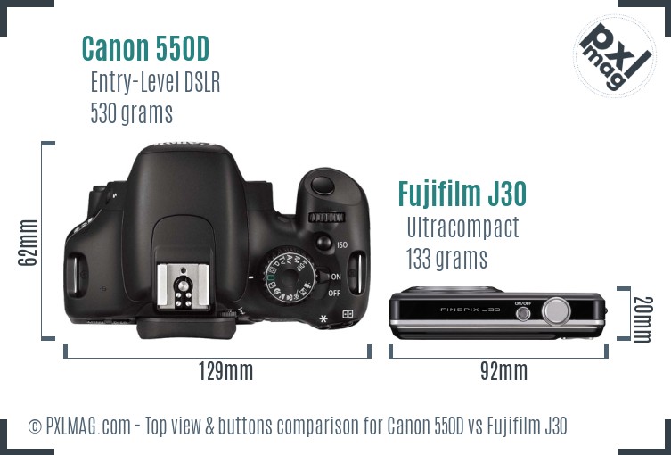 Canon 550D vs Fujifilm J30 top view buttons comparison