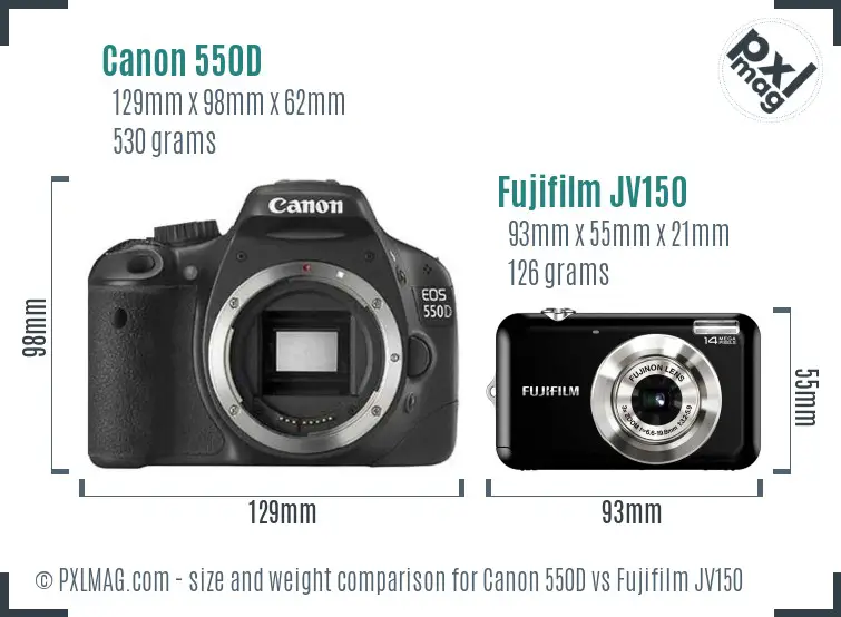 Canon 550D vs Fujifilm JV150 size comparison