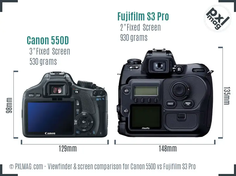 Canon 550D vs Fujifilm S3 Pro Screen and Viewfinder comparison