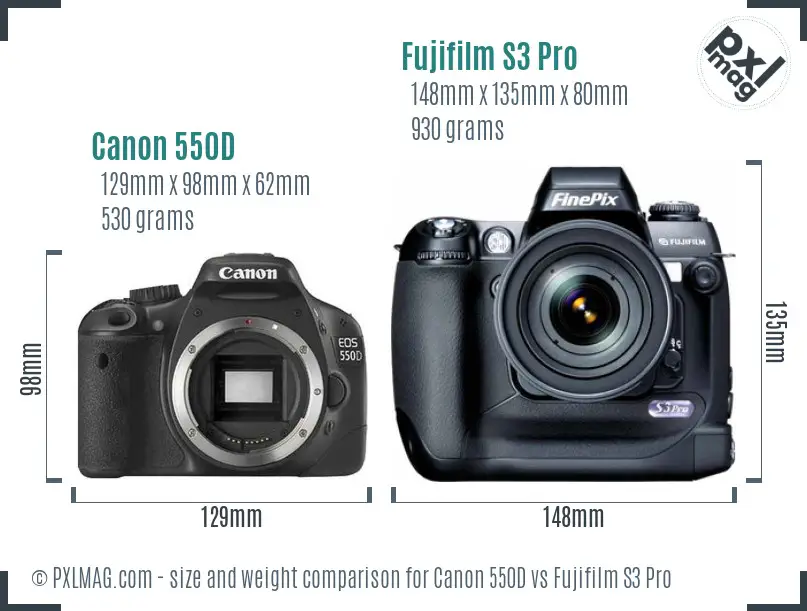 Canon 550D vs Fujifilm S3 Pro size comparison