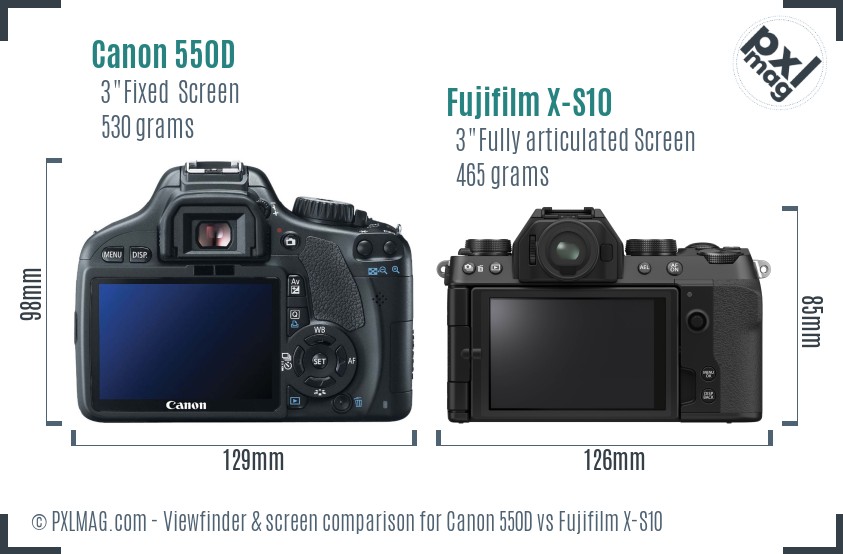 Canon 550D vs Fujifilm X-S10 Screen and Viewfinder comparison