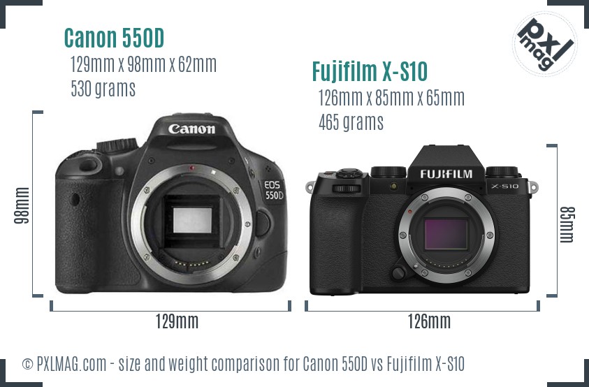 Canon 550D vs Fujifilm X-S10 size comparison