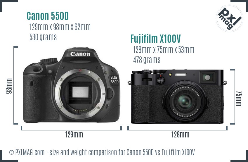 Canon 550D vs Fujifilm X100V size comparison
