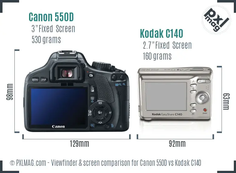 Canon 550D vs Kodak C140 Screen and Viewfinder comparison