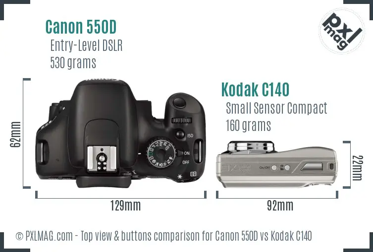 Canon 550D vs Kodak C140 top view buttons comparison