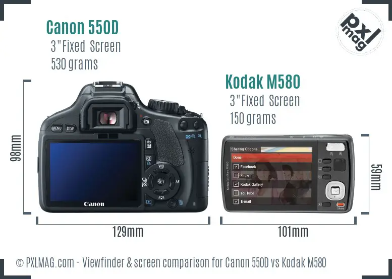 Canon 550D vs Kodak M580 Screen and Viewfinder comparison