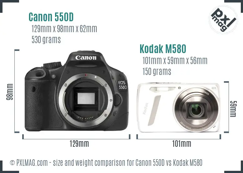 Canon 550D vs Kodak M580 size comparison