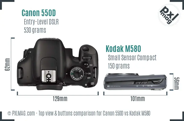 Canon 550D vs Kodak M580 top view buttons comparison