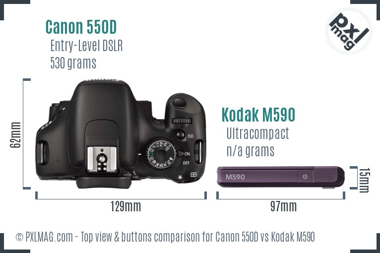 Canon 550D vs Kodak M590 top view buttons comparison