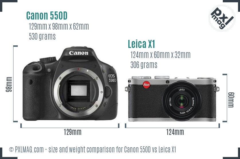 Canon 550D vs Leica X1 size comparison