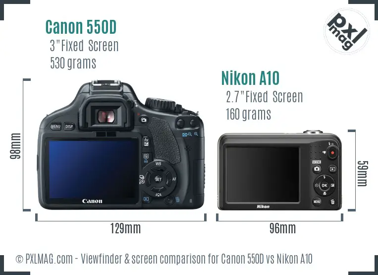 Canon 550D vs Nikon A10 Screen and Viewfinder comparison