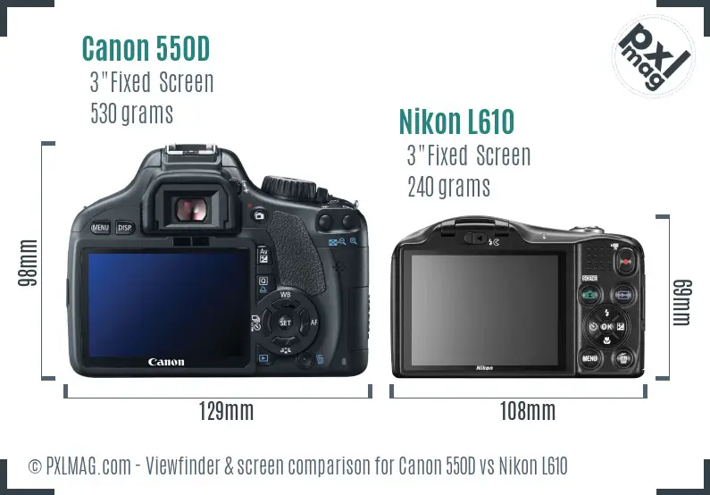 Canon 550D vs Nikon L610 Screen and Viewfinder comparison