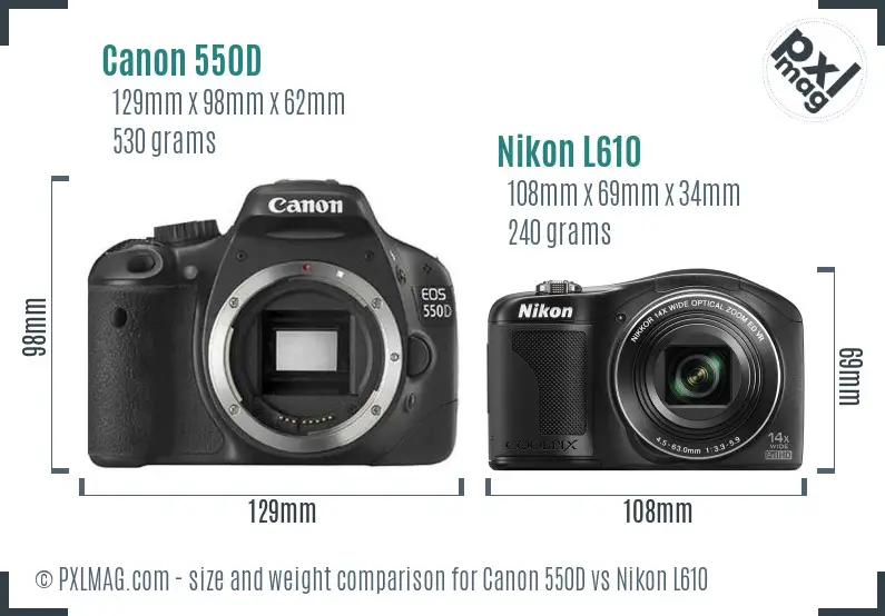 Canon 550D vs Nikon L610 size comparison