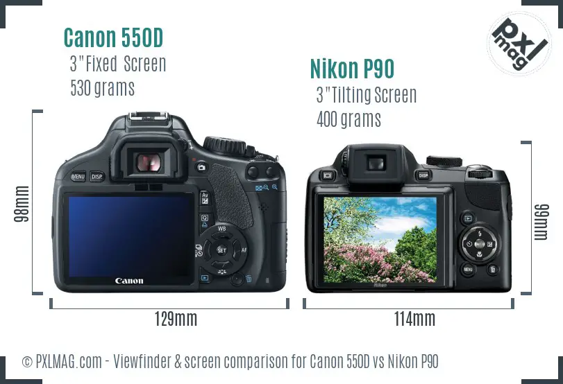 Canon 550D vs Nikon P90 Screen and Viewfinder comparison